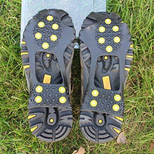 DAZISEN Crampones - Cubierta de Zapatos Antideslizante de Crampones de Botas de Nieve para Senderismo Pesca Escalada,Verde Negro(10 Dientes),XL(Adecuado para Zapatos de 275-290cm)