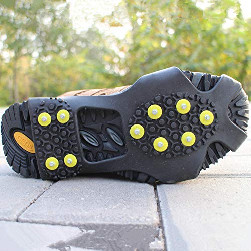 DAZISEN Crampones - Cubierta de Zapatos Antideslizante de Crampones de Botas de Nieve para Senderismo Pesca Escalada,Verde Negro(10 Dientes),XL(Adecuado para Zapatos de 275-290cm)