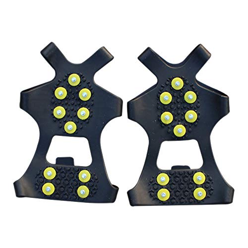 DAZISEN Crampones - Cubierta de Zapatos Antideslizante de Crampones de Botas de Nieve para Senderismo Pesca Escalada,Verde Negro(10 Dientes),XL(Adecuado para Zapatos de 275-290cm)