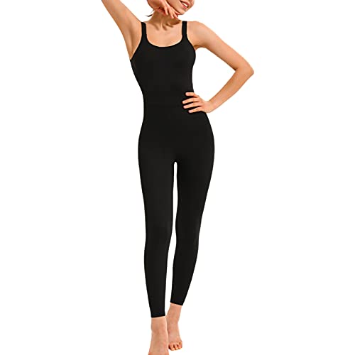 Dazzerake Mameluco de Yoga para Mujer Traje Deportivo Sin Mangas Cintura Alta Mono de Color Sólido Sexy para Fitness Sport Gym Yoga Jogging (Negro, L)