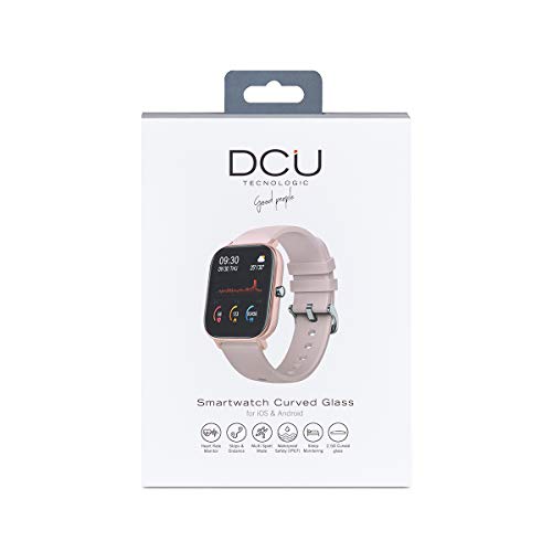 DCU TECNOLOGIC | Smartwatch | Reloj Inteligente Curved Glass | Pulsera de Actividad IP67 | Pulsómetro y Monitor de presión Arterial | Control del Ciclo Femenino | Multideporte (Rosa)