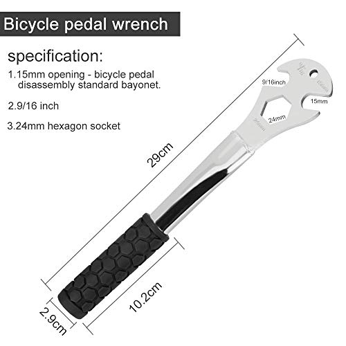 DECARETA Llave de Pedal de Bicicleta 3 y 1 Herramienta de extracción de Pedal de Bicicleta con Mango de Goma Herramienta de extracción de Pedal de Bicicleta 9/16 Pulgadas / 15 mm / 24 mm