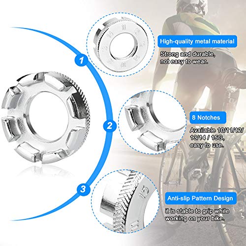 DECARETA Llave de radios de bicicleta, de hierro, tamaño 10 – 15, universal, para bicicleta, vehículo eléctrico, herramienta para radios de bicicleta, color plateado