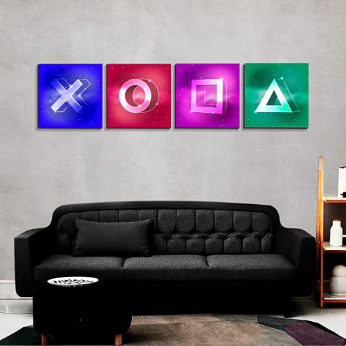 Decographics | Cuadros Decorativos |Cuadros Decorativos Pack de 4 Play Station SIMBOLOS Gamer Decoracion de Habitacion Salon Medidas Cada Cuadro 20X20 cm