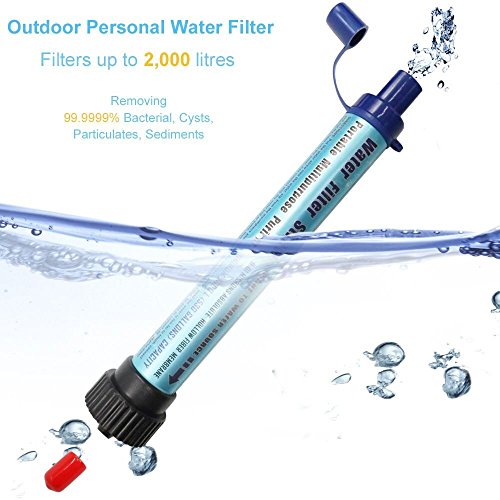 DeFe Filtro de Agua 2000L Personal Sistema de Filtración de Agua 0.01 Micron Mini Purificador de Agua Portátil para Excursionismo Campamento Acampada Supervivencia y Emergencias (Azul 1 Pack)