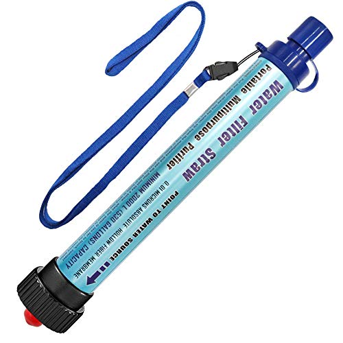 DeFe Filtro de Agua 2000L Personal Sistema de Filtración de Agua 0.01 Micron Mini Purificador de Agua Portátil para Excursionismo Campamento Acampada Supervivencia y Emergencias (Azul 1 Pack)