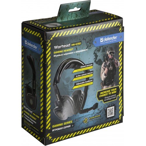 Defender Warhead HN-G150 - Auriculares con micrófono para PC/Juegos, Binaurale, Diadema, Negro, Alámbrico, 2,3 m