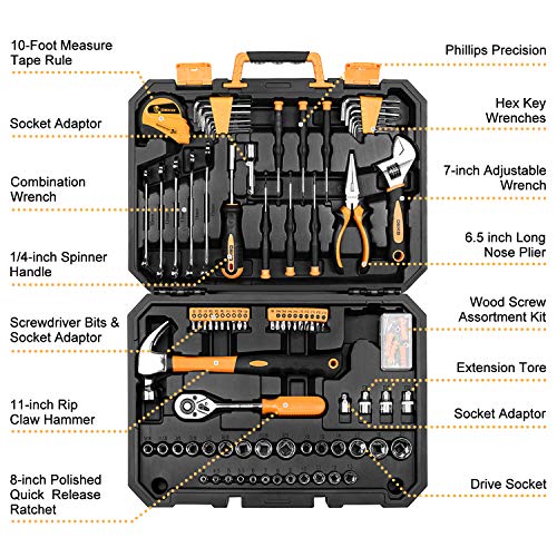 DEKO Juegos de Herramienta de 128 pieza Caja de Herramienta para Hogar,maletin de herramientas profesional para reparación de automóviles, con una caja de Plástico