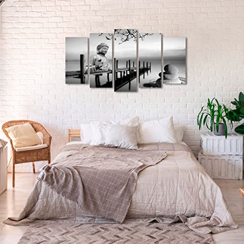 DekoArte 19 - Cuadros Modernos Impresión de Imagen Artística Digitalizada | Lienzo Decorativo Para Tu Salón o Dormitorio | Estilo Buda Zen Paisaje en blanco y Negro | 5 Piezas 150x80cm