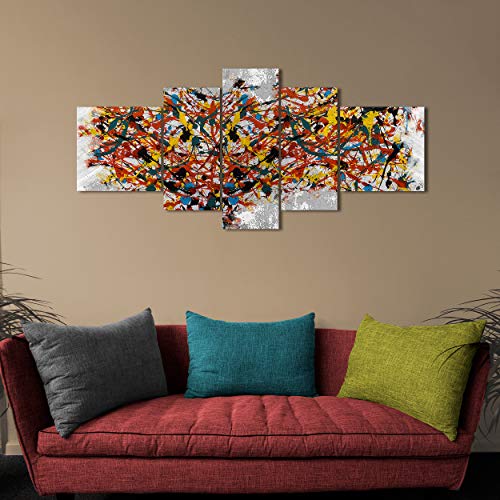 DekoArte 506 - Cuadros Modernos Impresión de Imagen Artística Digitalizada | Lienzo Decorativo Para Tu Salón o Dormitorio | Estilo Abstractos Moderno Arte Pollock | 5 Piezas 180 x 85 cm XXL