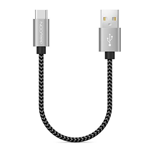 deleyCON 0,15m Cable USB-C de Nylon Cable de Carga Cable de Datos USB Tipo C Conector de Metal Carga y Sincronización de Teléfono Móvil Smartphone Tablet Navegador