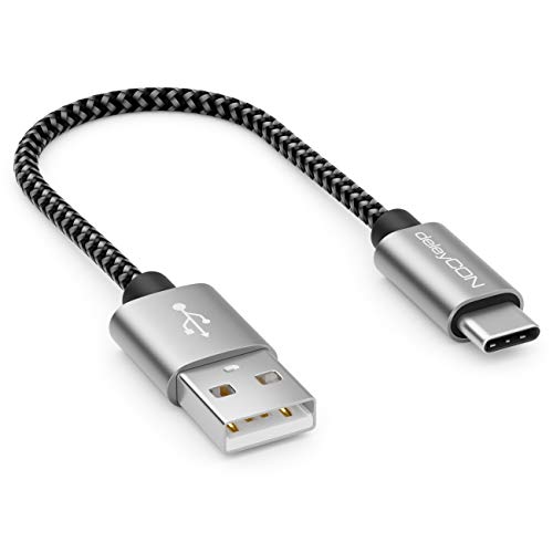 deleyCON 0,15m Cable USB-C de Nylon Cable de Carga Cable de Datos USB Tipo C Conector de Metal Carga y Sincronización de Teléfono Móvil Smartphone Tablet Navegador