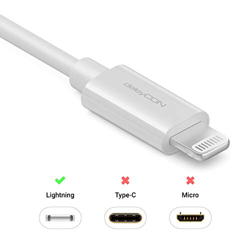 deleyCON 1,5m Lightning de 8 Pines USB Cable de Carga & de Datos MFI Certificado y Compatible con iPhone 12 Pro Max 12 Pro 12 Mini SE (2. Gen.) 11 Pro Max XR XS Max XS X 8 Plus 8 - Blanco
