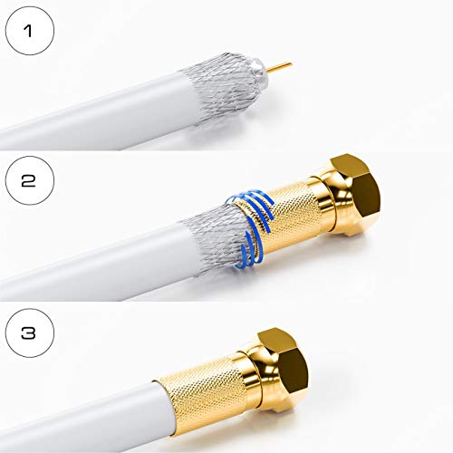 deleyCON HQ 100m Cable Coaxial SAT 130dB Blindado de 4 Capas DVB-S+S2 DVB-T DVB-C Cable de Banda Ancha 4K 1080p FULL HD HDTV 10 Conectores F Dorados