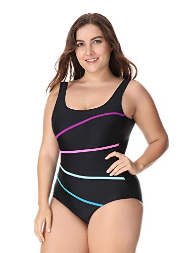 DELIMIRA - Traje de Baño Copas con Relleno Bañador Tallas Grandes para Mujer Negro 52