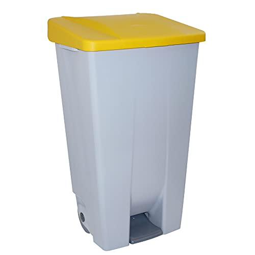 Denox 23400 - Contenedor basura selectivo con pedal y ruedas, color amarillo, talla 120 L