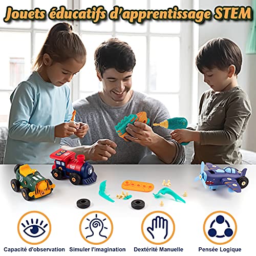 Desmontar juguetes, coche, retro, eléctrico, avión, tren de vapor, barco de vapor, con taladro eléctrico y motor, Juguetes Educativos Regalos para Niños 6+ Años