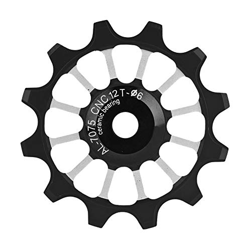 Desviador de la Bicicleta Polea 12T Aluminio de cerámica Rueda Jockey Ajuste Trasero Tornillos de 4/5 / 6mm Soporte 7/8/9/10(Negro)