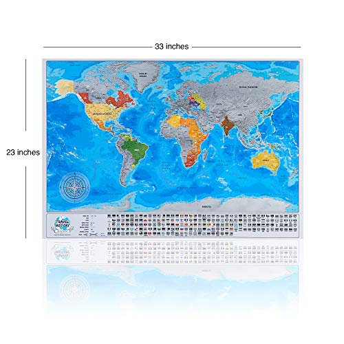 Detailed Scratchable Travel Map with 196 Country Flags, Vibrant Colours, Great Scratchable World Map Gift For Any Traveller.