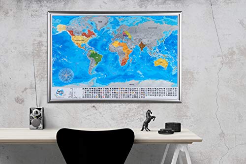 Detailed Scratchable Travel Map with 196 Country Flags, Vibrant Colours, Great Scratchable World Map Gift For Any Traveller.