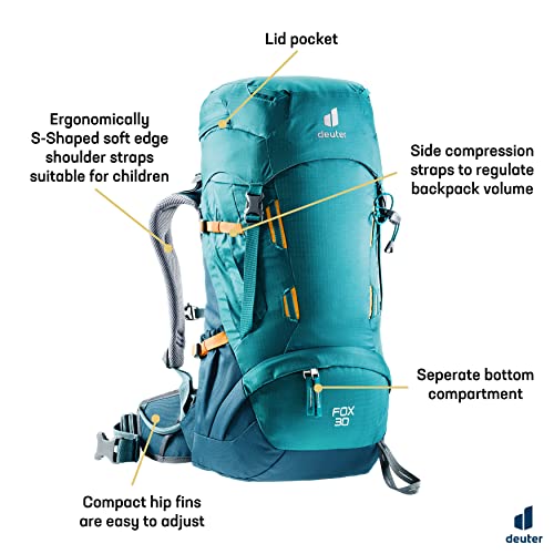 Deuter Fox 30 Mochila de Trekking para niños, Unisex Kids, Petrol-Arctic, 30 L