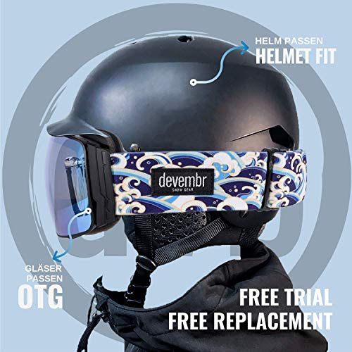 devembr OTG Gafas de Esquí Pro, Gafas para Snowboard Esféricos Sin Marco Anti-Empañamiento, Lente Intercambiable con Imán, Protección UV, para Hombre y Mujer, Carcasa Dura Incluida (Azul, VLT 29%)