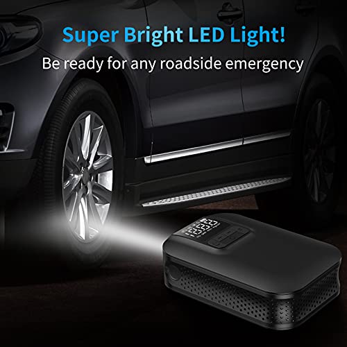 Deyooxi Compresor Aire Portatil,5000mAh Recargable Hinchador Electrico Inflador Ruedas Coche con Pantalla LCD Digital y Linterna LED,Bomba de Aire para Automóviles,Bicicletas,Motocicletas y Pelotas