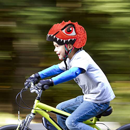 DFGHR Casco de bicicleta para niños, diseño de dinosaurio de dibujos animados, ligero, ajustable, transpirable, para ciclismo, monopatín, patinaje, patinaje y patinaje