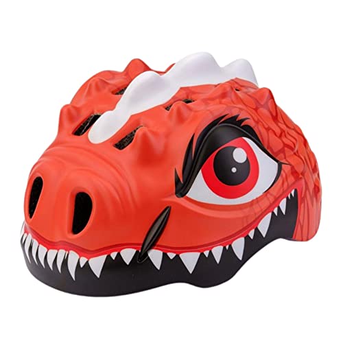 DFGHR Casco de bicicleta para niños, diseño de dinosaurio de dibujos animados, ligero, ajustable, transpirable, para ciclismo, monopatín, patinaje, patinaje y patinaje