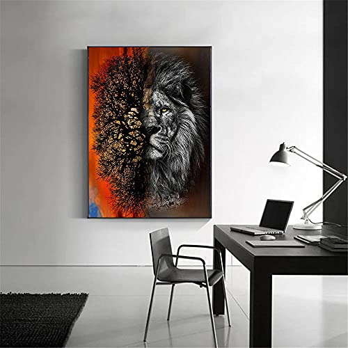 DFGRHG Animal nórdico Rey León Póster con impresión de Lienzo Running Zebra Arte de la Pared Pintura Carteles Cuadros de Pared Sala de Estar Decoración para el hogar-50x70cm （sin Marco）