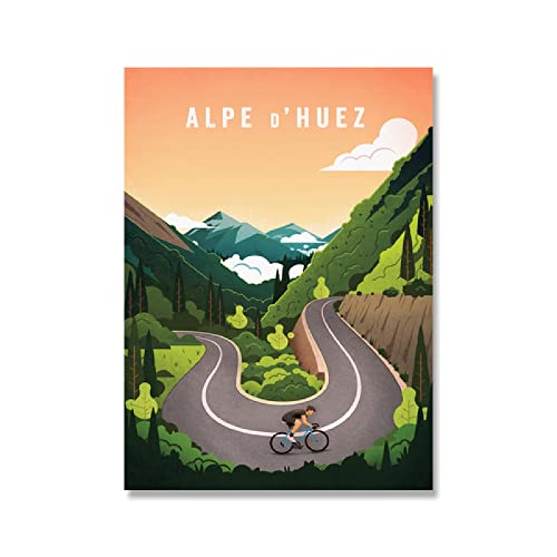 DFHDFH Alpe d'Huez Ciclismo Recuerdo Póster e impresión Vintage Pintura clásica en Lienzo Creatividad Arte de la Pared Regalo de Bicicleta Imágenes de decoración del hogar 40X60cmX2 Sin Marco