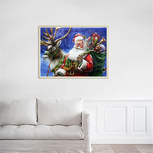 Diamond Painting, Navidad santa Cuadros Diamantes 5D, DIY Pintura Diamante Kit Completo Punto de Cruz Bordado Diamante Lienzo Mosaico Art Manualidades, Decor de Paredes Regalos Round Drill,80x100cm