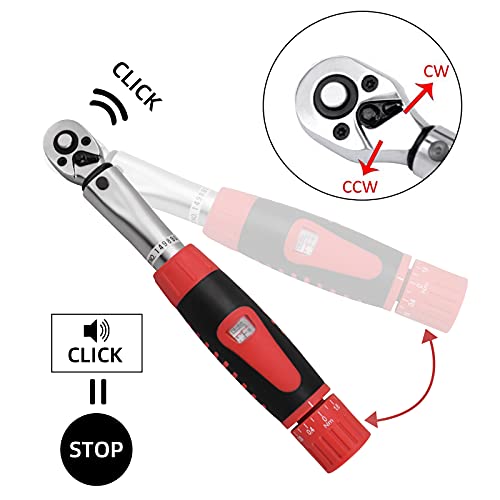 DIFCUL Llave dinamométrica para bicicleta y moto de 1/4 pulgadas, juego de 2-24 Nm, adaptador de par de apriete (rojo)