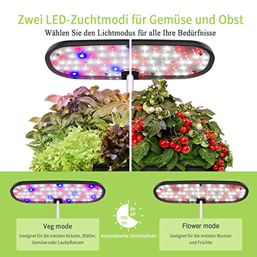 Diivoo Smart Garden Huerto de Interior, Sistema de Cultivo Hidropónico con luz de Invernadero LED, Jardín Interior Inteligentes con Temporizador, Altura Austable, 12 pods