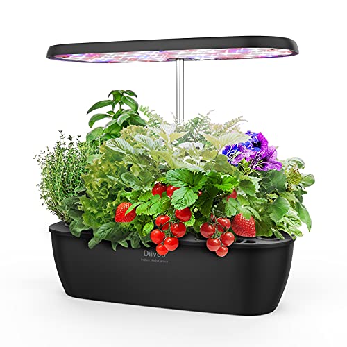 Diivoo Smart Garden Huerto de Interior, Sistema de Cultivo Hidropónico con luz de Invernadero LED, Jardín Interior Inteligentes con Temporizador, Altura Austable, 12 pods