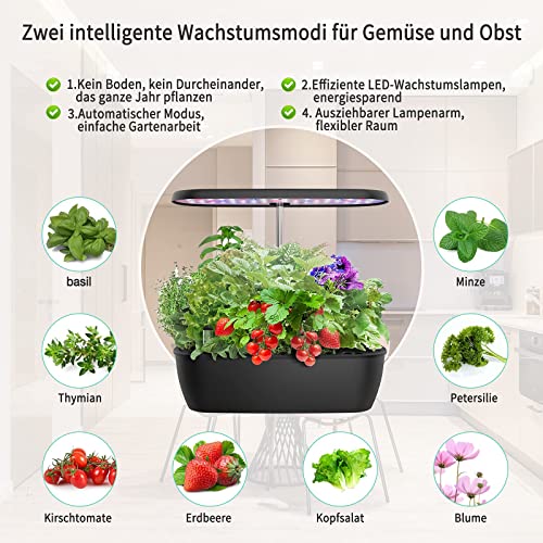 Diivoo Smart Garden Huerto de Interior, Sistema de Cultivo Hidropónico con luz de Invernadero LED, Jardín Interior Inteligentes con Temporizador, Altura Austable, 12 pods