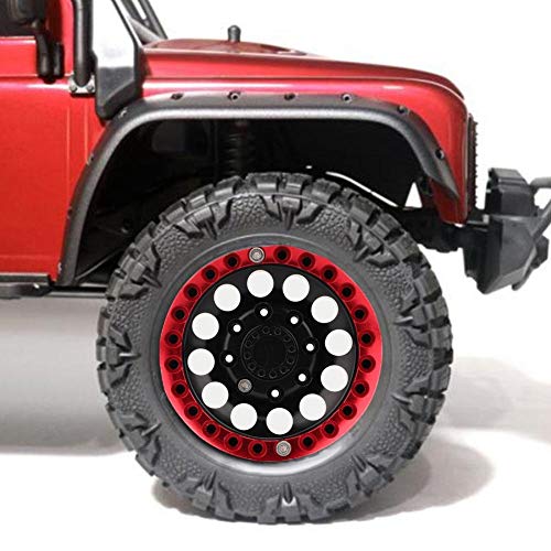 Dilwe Llantas RC, 4 Unids 1.9in Aluminio Beadlock Llantas Ruedas Hubs para SCX10 1/10 RC Crawler Car(Rojo Negro)