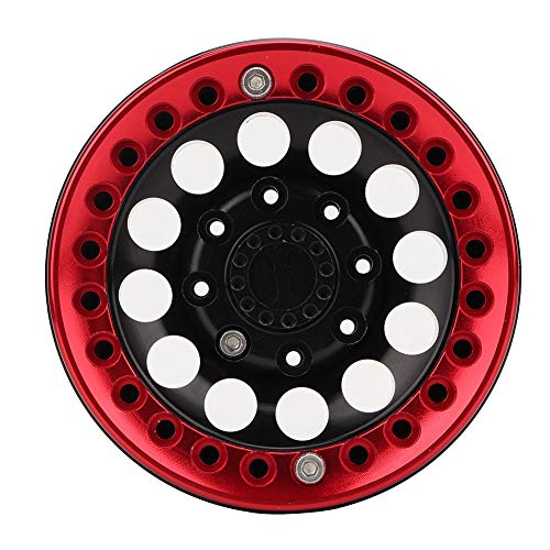 Dilwe Llantas RC, 4 Unids 1.9in Aluminio Beadlock Llantas Ruedas Hubs para SCX10 1/10 RC Crawler Car(Rojo Negro)