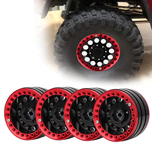 Dilwe Llantas RC, 4 Unids 1.9in Aluminio Beadlock Llantas Ruedas Hubs para SCX10 1/10 RC Crawler Car(Rojo Negro)