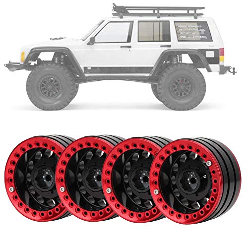 Dilwe Llantas RC, 4 Unids 1.9in Aluminio Beadlock Llantas Ruedas Hubs para SCX10 1/10 RC Crawler Car(Rojo Negro)