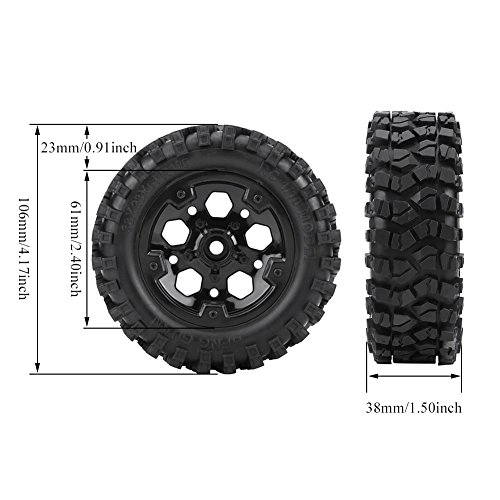 Dilwe Paquete de 2 RC Llantas,, RC Coche Rueda con Rueda de Cubos para HG P402 / P601 1:10 RC Coche / Crawler / Jeep