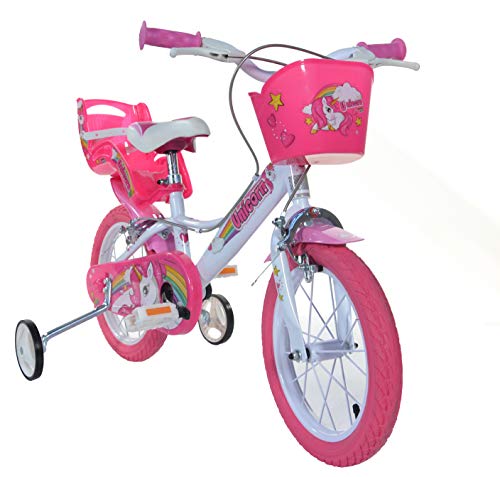 Dino Bikes - 144R-UN Unicorn - Bicicleta con diseño de Unicornios de 35,6 cm, Color Blanco y Rosa