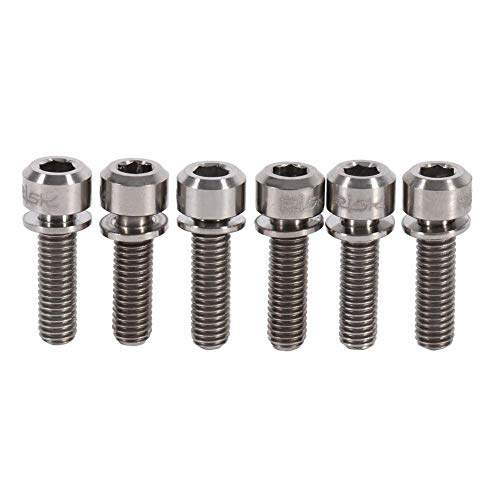 Dioche Tornillos de Vástago de Bicicleta, Tornillos de Aleación de Titanio M5 X 18 Mm Tornillos con Arandelas para Vástago de Bicicleta MTB (6 Piezas)(Titanio)