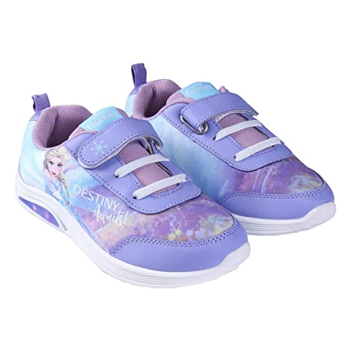 Disney Frozen 2 Zapatos para Niña, Calzado Deportivo, Deportivas Frozen, Diseño Elsa, Deportivas Luces Niña, Zapatillas Ligeras, Talla EU 28