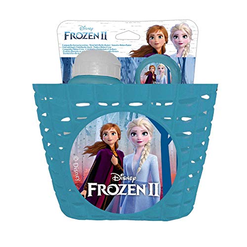 Disney Frozen II - Juego de Cesta/Botella de 380 ml/Timbre metálico - Accesorios para Bicicleta Infantil, Azul, Universal