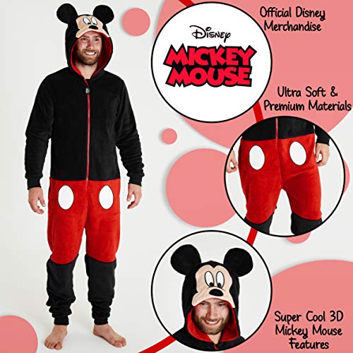 Disney Mickey Mouse Pijama Hombre Entero de Una Pieza, Pijama Hombre Invierno Forro Polar, Pijama Mono con Capucha, Regalos para Hombre (XL)