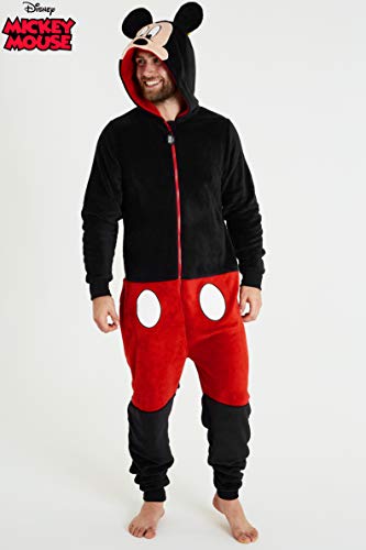 Disney Mickey Mouse Pijama Hombre Entero de Una Pieza, Pijama Hombre Invierno Forro Polar, Pijama Mono con Capucha, Regalos para Hombre (XL)