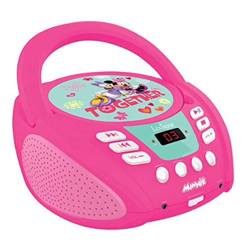 Disney-Minnie Mouse-Reproductor Radio Cd, altavoz portátil con asa de transporte, toma micro y Aux-In (Lexibook RCD108MN) Mickey & Friends, color rosa