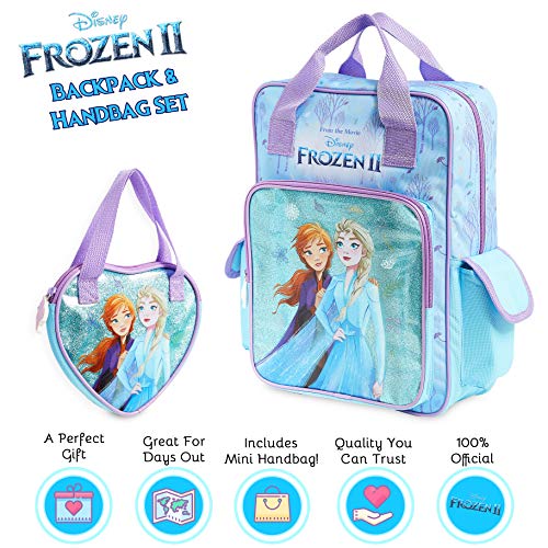 Disney Mochila Escolar Frozen 2 con Elsa y Ana + Bolso Niña, Mochilas Escolares Juveniles con Princesas Disney, Bolsa Infantil Guardería, Regalos Niñas