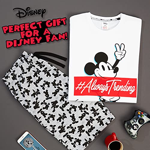 Disney Pijama Hombre, Mickey Mouse Pijamas Hombre de Algodon, Camiseta Manga Corta y Pantalon Largo, Regalos para Hombre y Adolescente Talla S-3XL (Blanco/Gris, XXL)